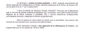 Séminaire « Justice et police judiciaire » – 1er au 4 Octobre 2007